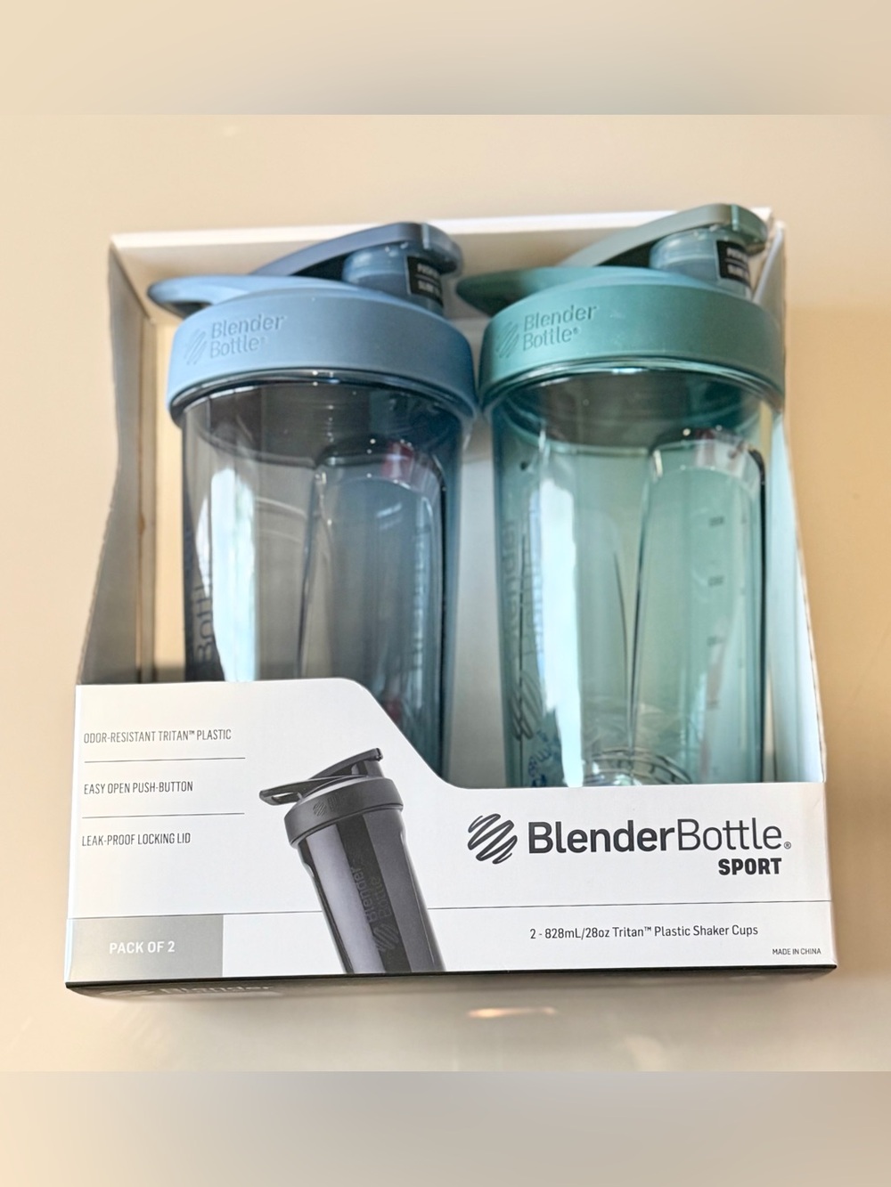 BlenderBottle Sport Shaker Cup Pack - Seafoam & Slate Blue